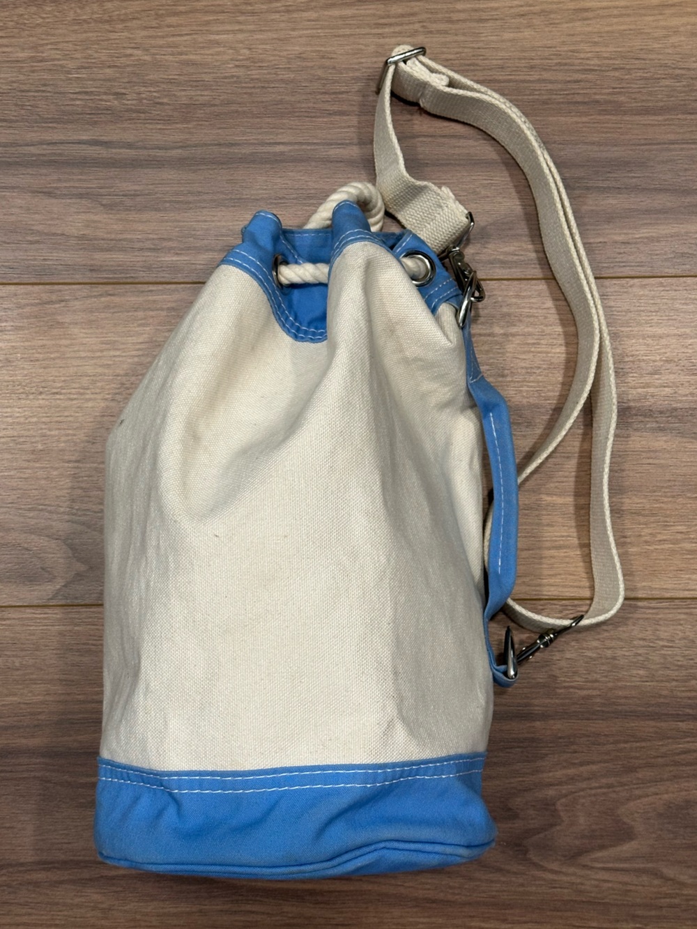 LL Bean Boat and Tote Barrel Tote in Cream/Blue